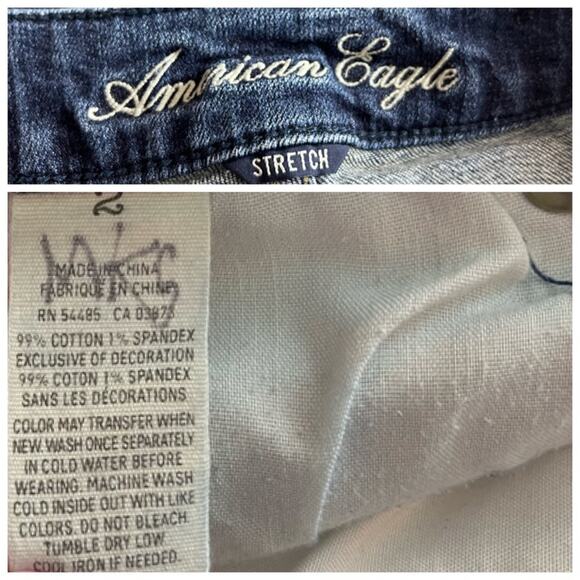 American Eagle AEO Jean Shorts Raw Frayed Hem 3” Inseam Stretch Dark Wash Size 2 - Picture 7 of 8